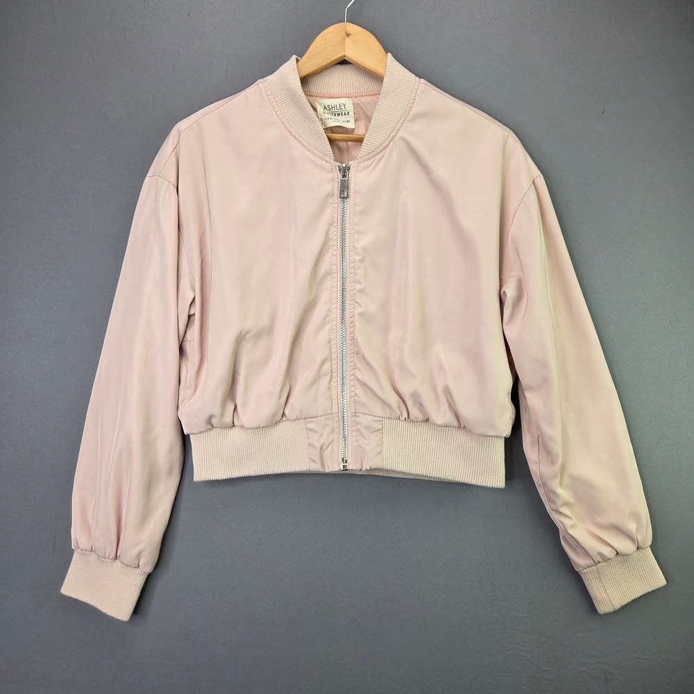 Ashley Outerwear Bomber Jacket Cropped Zip Up XL Pink Lightweight 26